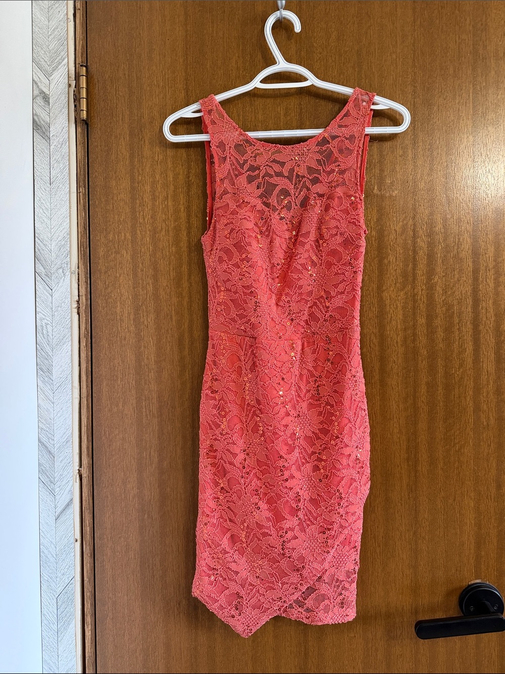 New Look Coral Lace Sleeveless Mini Dress